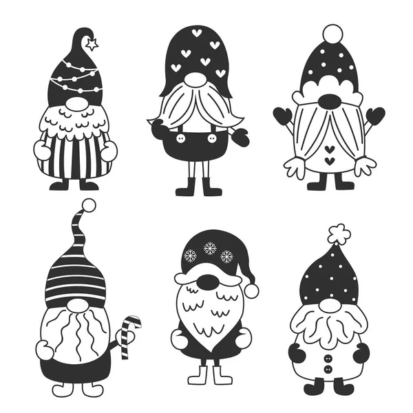 Black Christmas Gnomes Collection Vector Illustration Greeting Cards Christmas Invitations — Stock Vector