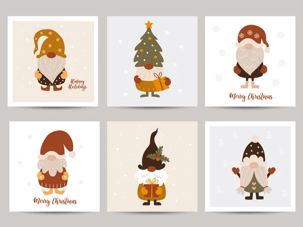 Zestaw Kartek Świątecznych Krasnalami Idealny Dziecięcej Sypialni Dekoracji Dziecięcej Plakatów — Wektor stockowy
