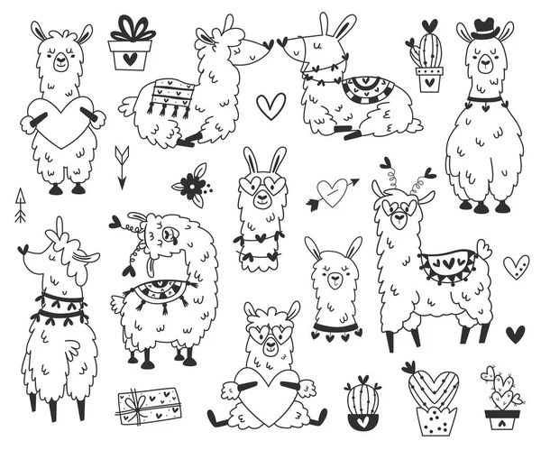 Valentine llama collection. Vetor De Stock