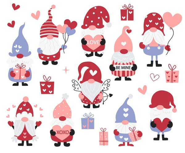 Set of cute Valentine gnomes. — Stock Vector