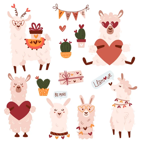 Set de lindas llamas y alpacas — Archivo Imágenes Vectoriales