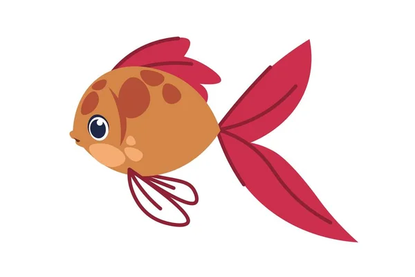 Karikatur Meerestier. Unterwasserfauna. Vereinzelte Meeresfische mit hellen Schwanzflossen und Schuppen. Meereskorallenriffe oder Goldfische im Aquarium. Unterwasserschwimmer. Vektorfischschale — Stockvektor
