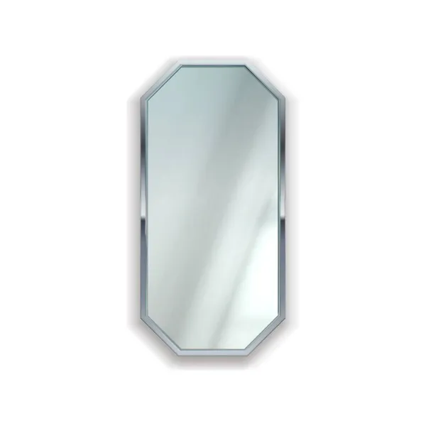 Specchio realistico con cornice in metallo. Elemento d'arredo camera. Superficie riflettente in cornice argentata. Bagno isolato e mobili camera da letto. Quadro geometrico. Decorazione della parete vettoriale — Vettoriale Stock