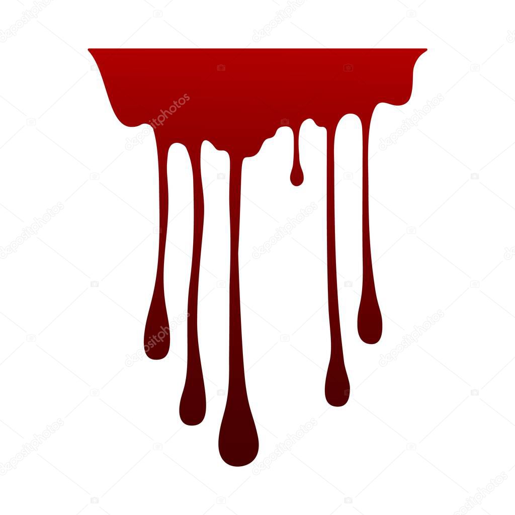 Liquid red dripping paint. Blood splash halloween decoration element gradient color, bloody horizontal line with flowing drops, spilled ketchup or ink, bleeding texture, vector isolated illustration