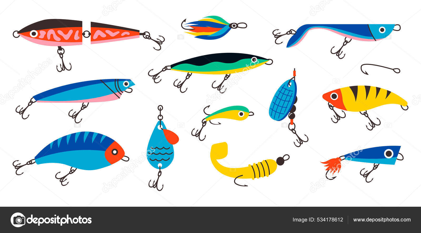 Fishing bait. Abstract contemporary fishery lures and wobblers
