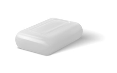 Gerçekçi beyaz sabun kalıbı. Kozmetik temizleyicisi. Üç boyutlu güzellik mi yoksa ev yapımı antibakteriyel deterjan mı? Vücut bakımı kokulu banyo ürünü. El yıkama temizleyicisi. Vektör doğal spa tuvalet malzemesi