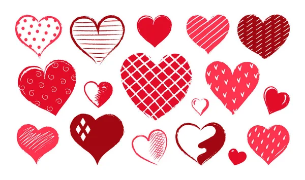 Heart love symbol. Paintbrush scribble shape. Amour or romance hand drawn signs set. Romantic icons with different ornaments. Doodle brushstroke wedding elements. Vector Valentine art — Stock Vector