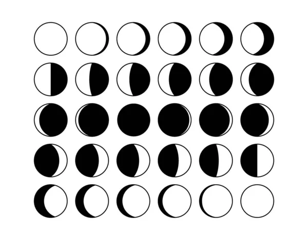 Moon phase. Half shape lunar cycle, Moon silhouette calendar concept, crescent and eclipse cosmos symbols. Vector set — Stockvector