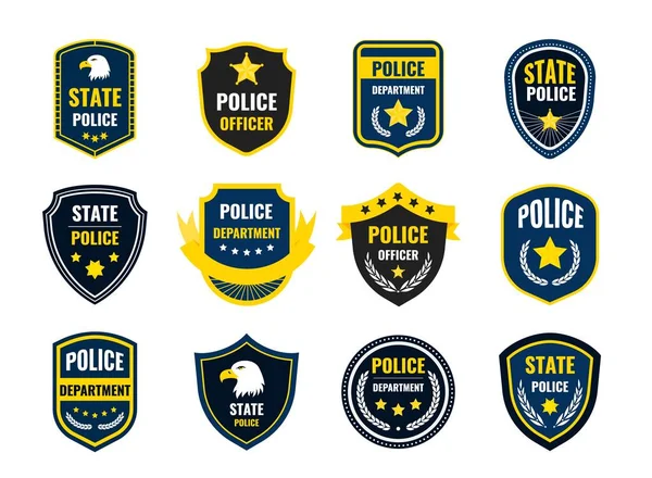 Police shield. Policeman and security department badge, government federal department authority symbol. Vector cop sign — Stock Vector