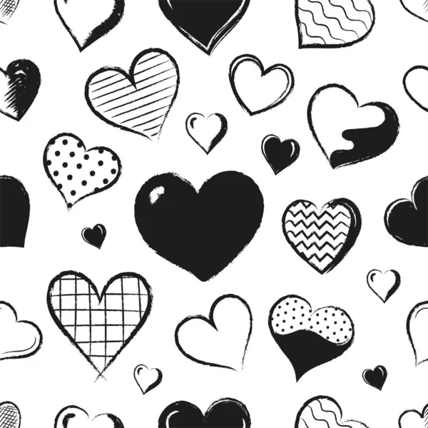 Heart sketch pattern. Seamless print with scribble love brushstroke shapes for greeting cards and wrapping paper. Amour or romantic symbols. Abstract paintbrush drawing. Vector texture — Stock Vector