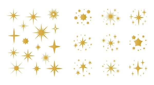 Καρτούν αφρώδες. Κίτρινες και χρυσές ομάδες αστέρων και λαμπερά στοιχεία. Μεμονωμένα σχήματα σπινθήρων. Πυροτέχνημα λαμπερά σωματίδια. Έκρηξη λάμψεις. Εκλάμψεις διακοπών. Ορισμός φωτεινών πηγών διανύσματος — Διανυσματικό Αρχείο