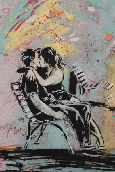 Beso, graffiti en la pared de Roma — Foto de Stock