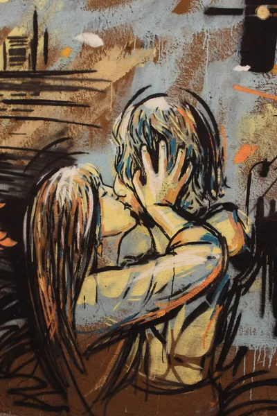 Beso, graffiti en la pared de Roma — Foto de Stock