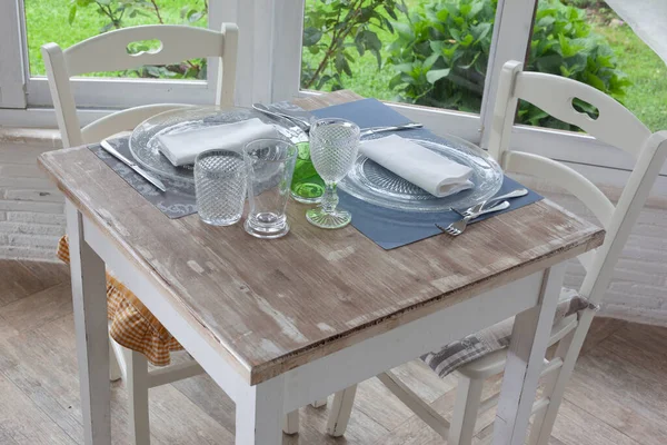Lunch Set Table Bay Window — Stock Photo, Image