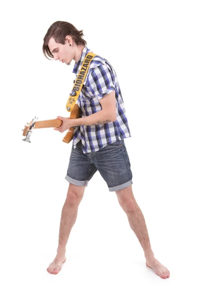 Rocker playing bass guitar — Stock Photo, Image