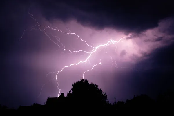 Dramatic Lightning Stikes Summer Thunderstorm Painting Sky — Stock Photo, Image