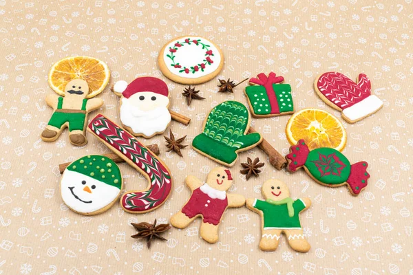 Delicious Homemade Christmas Gingerbread Cookies Brown Holiday Background — Stock Photo, Image