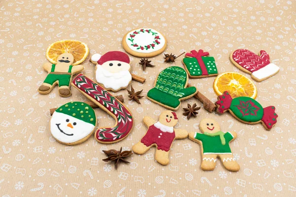 Delicious Homemade Christmas Gingerbread Cookies Brown Holiday Background — Stock Photo, Image