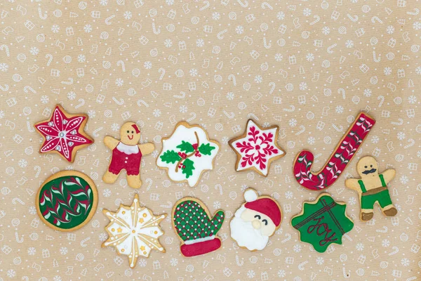 Deliciosos Biscoitos Caseiros Gengibre Natal Fundo Férias Marrom Flatlay Com — Fotografia de Stock