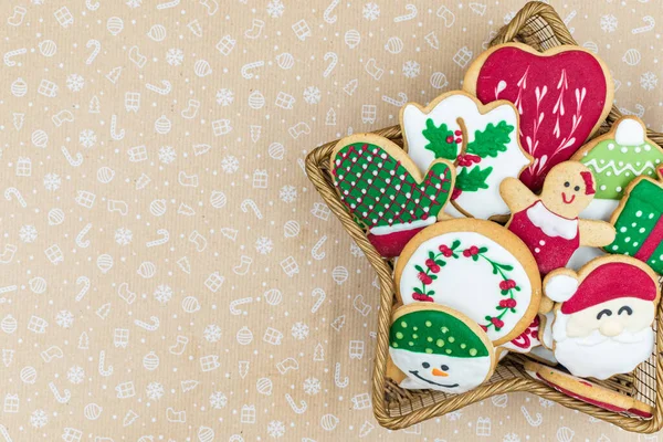 Delicious Homemade Christmas Gingerbread Cookies Star Shaped Bowl Flatlay Copy — Stock Photo, Image
