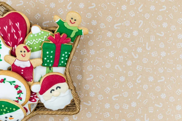 Delicious Homemade Christmas Gingerbread Cookies Star Shaped Bowl Flatlay Copy — Stock Photo, Image