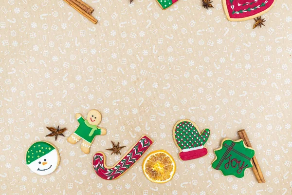 Deliciosas Galletas Caseras Jengibre Navidad Marco Sobre Fondo Marrón Vacaciones — Foto de Stock