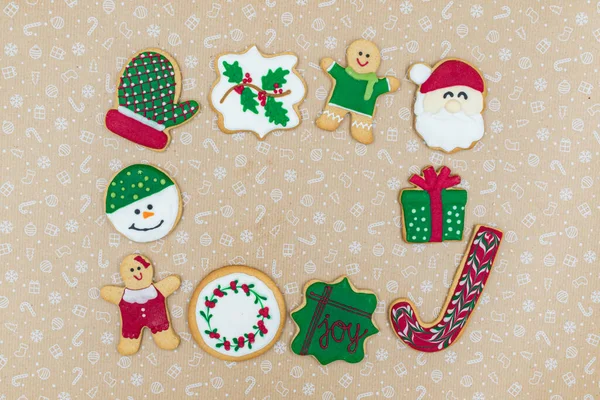 Delicious Homemade Christmas Gingerbread Cookies Frame Brown Holiday Background Copy — Stock Photo, Image