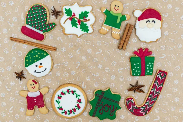 Délicieux Cadre Biscuits Maison Pain Épice Noël Sur Fond Vacances — Photo
