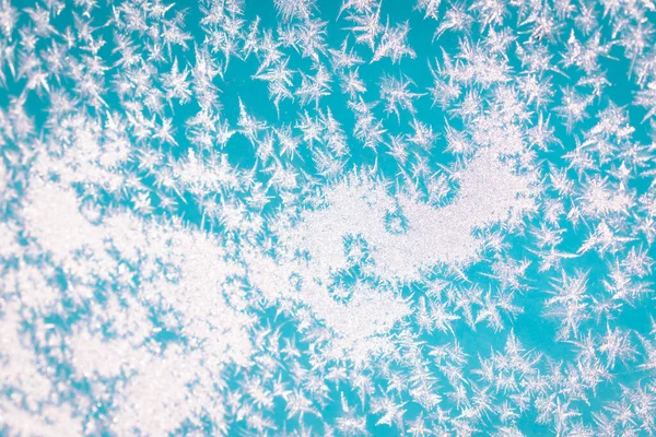 Hideg Téli Reggeli Jégvirág Üvegen Háttér Másolási Hely — Stock Fotó