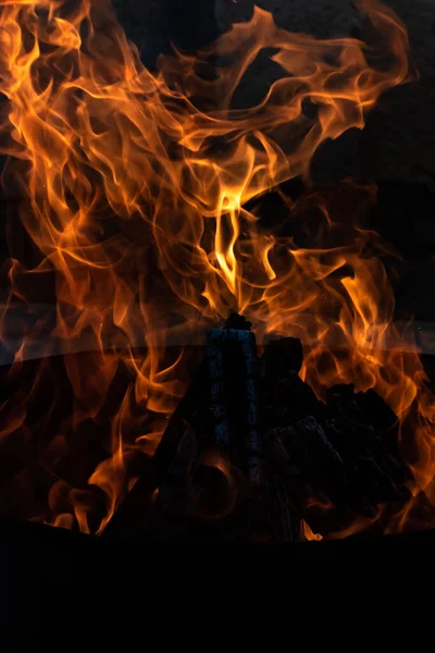 Yaz zamanı aktivitesi, açık havada yanan küçük şenlik ateşi, yakın çekim