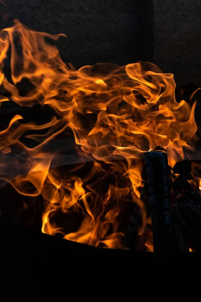 Yaz zamanı aktivitesi, açık havada yanan küçük şenlik ateşi, yakın çekim
