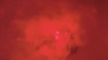 Buhar ve su damlacıkları. Su ve neon sis damlaları. Duman ve su kabarcıkları, üst manzara. Kimya, bilim, simya. Hava nemlendirici. Kaynar su. Soyut arkaplan, duman dokusu, sis.