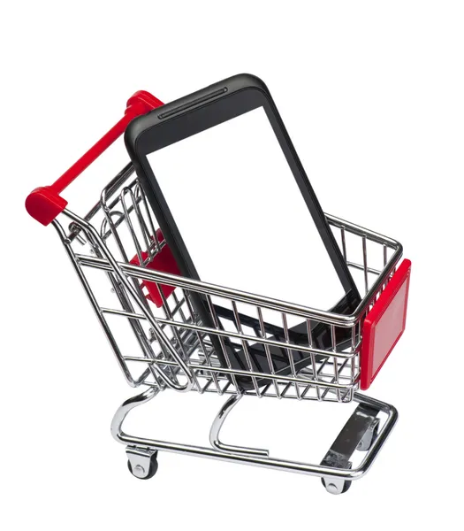 Smartphone(blank screen) on market cart — Stock Photo, Image