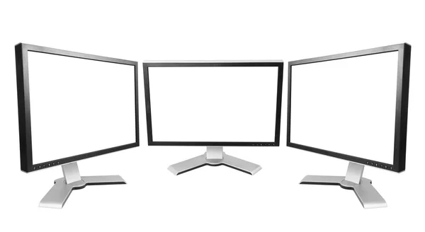 Tři počítačový monitor — Stock fotografie