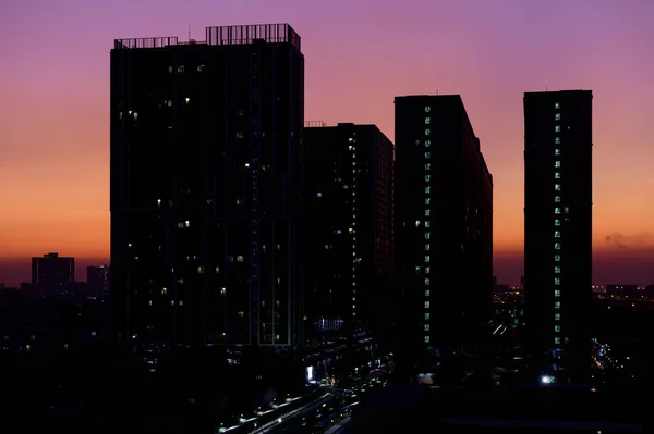 Silhouettes Bangkok Cityscape Awesome Sunset Background — Foto Stock