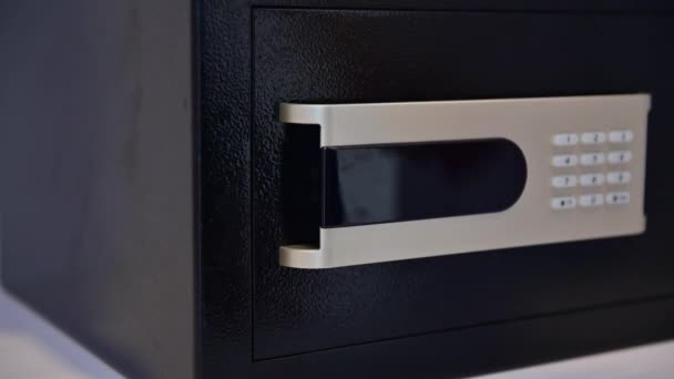 Close Hand Opening Metal Safe Box Pass Code Hotel Room — Stock Video