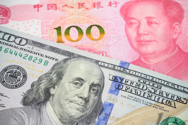 Nota Dólar Americano Yuan — Fotografia de Stock