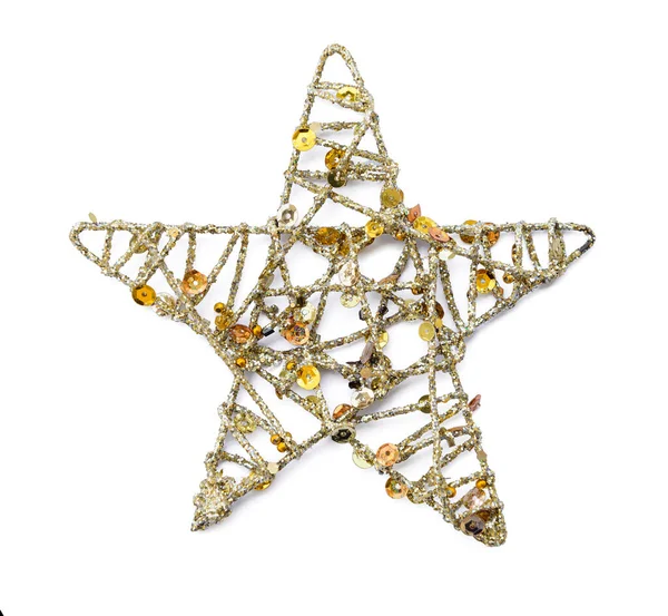 Arany Karácsonyi Csillag Dekoráció Elszigetelt Fehér Háttér — Stock Fotó
