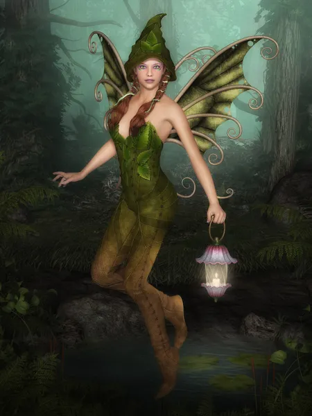 Skog fairy med lykta — Stockfoto
