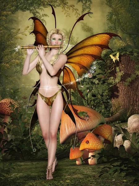 Fairy with flute — Zdjęcie stockowe