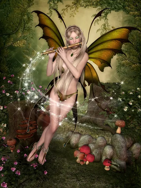 Fairy with flute — Stock Photo, Image