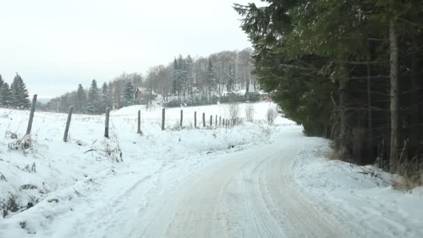 Camino de montaña en invierno — Vídeo de stock