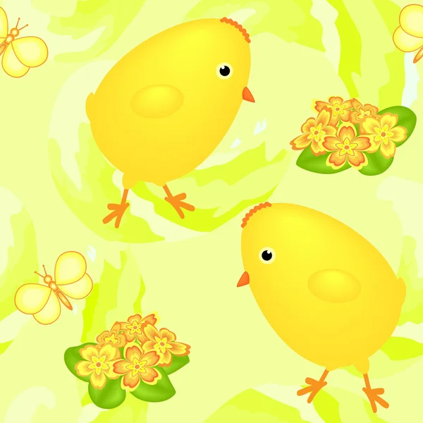 Chicks and primroses seamless texture — Stock Vector