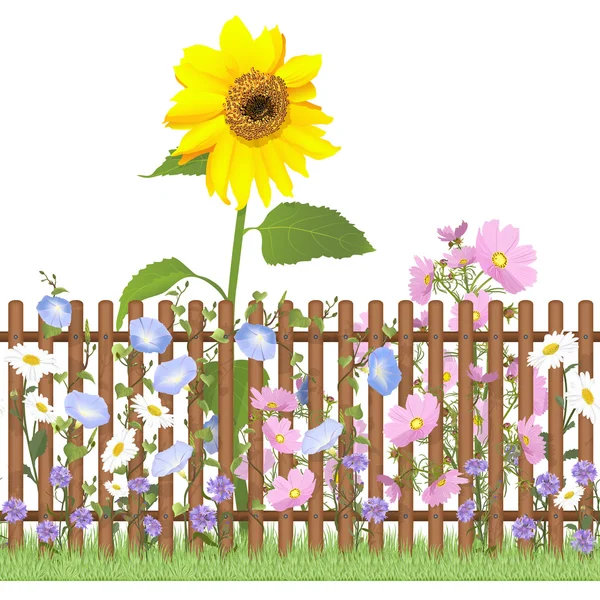 Забор и цветы повторяющийся узор — стоковое фото