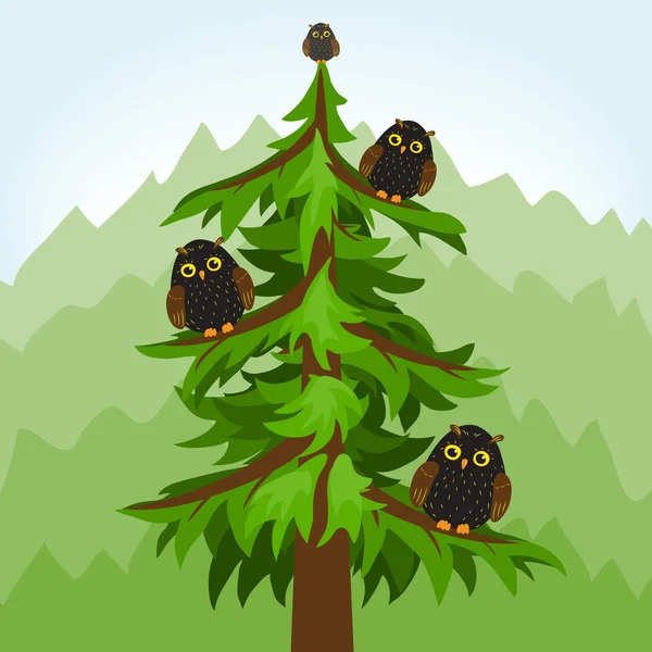 Árbol de búhos — Vector de stock