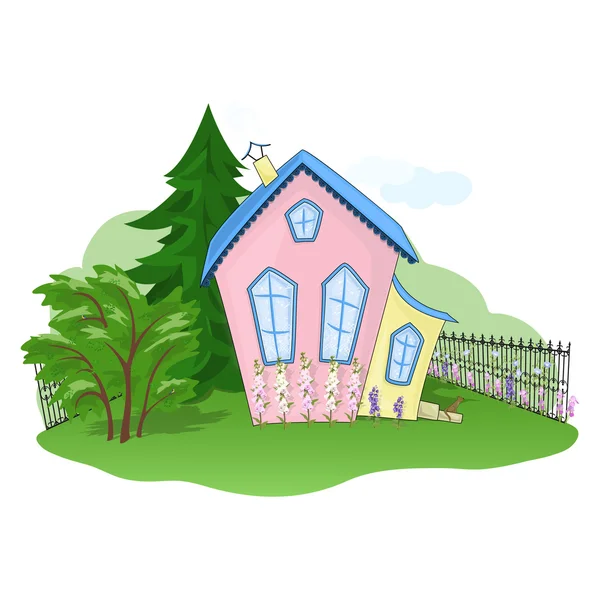 Pink-yellow house at summer — Stock Photo, Image