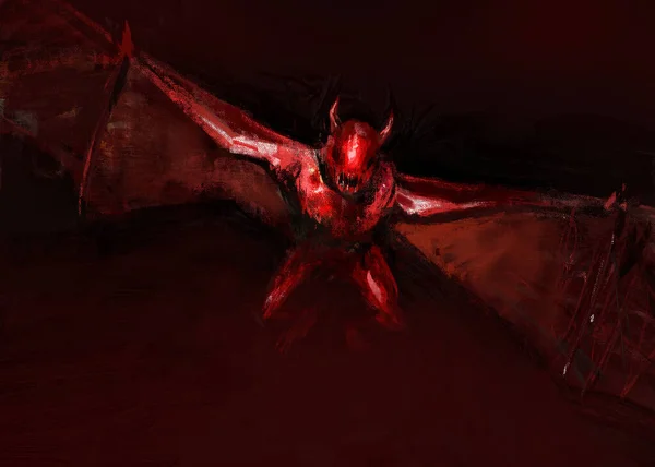 Digital Traditional Painting Red Demon Flying Night — Stock Photo, Image