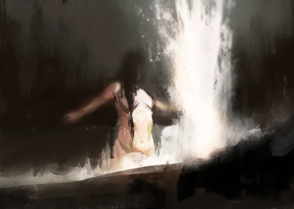 Pintura Tradicional Digital Uma Bruxa Gerando Uma Explosão Água — Fotografia de Stock