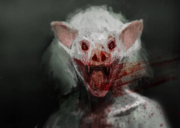 Ψηφιακή Απεικόνιση Ενός Ανθρώπινου Υβριδίου Νυχτερίδας Αίμα Στο Στόμα Του — Φωτογραφία Αρχείου