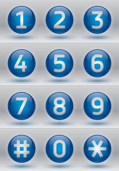 Glossy numbers vector set, blue glossy buttons — Stock Vector